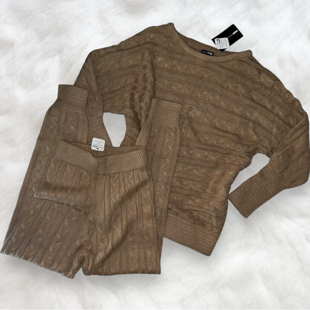 two piece mocha cable knit sweater set